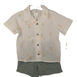 Carters 2 Piece Outfit Button Shirt White Green Pineapple Pattern 1 8 Months